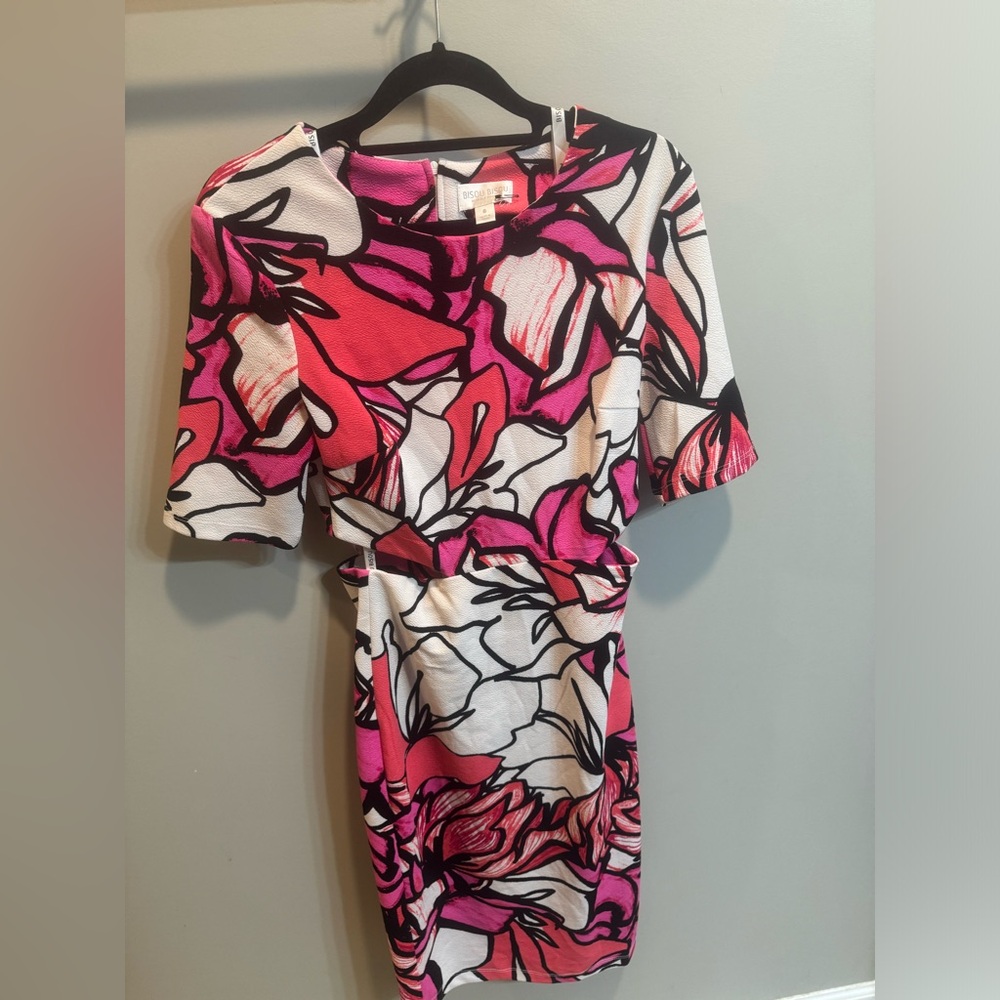 Bisou Bisou Pink Floral Midi Dress with Cut-outs